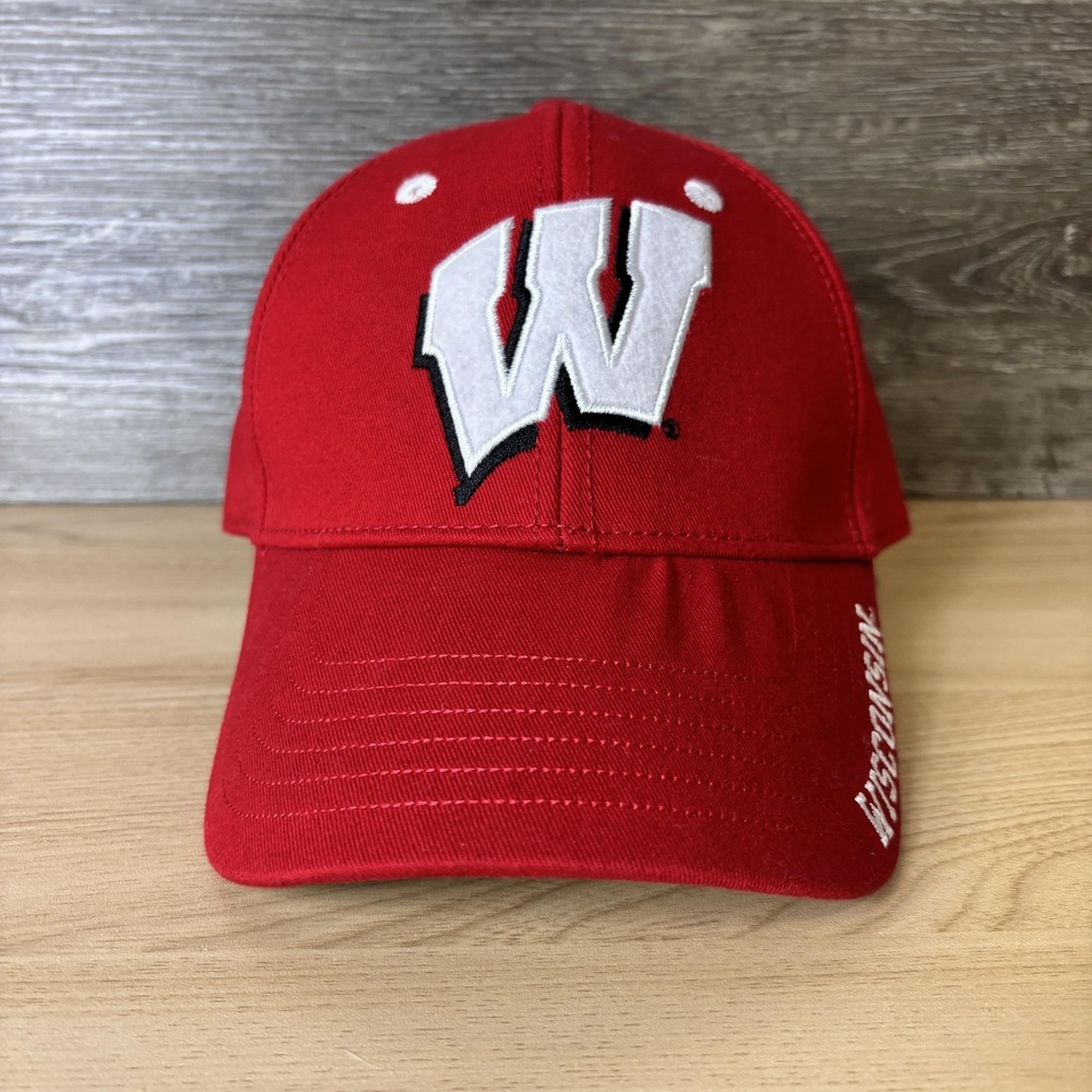 Wisconsin Badgers Hat Cap Strap Back Red White NCAA College Basketball Mens